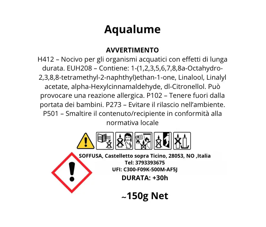 Etichetta candela Aqualume 150g - Soffusa