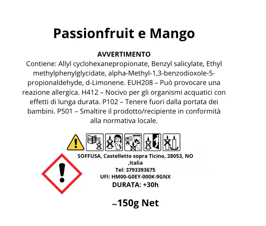 Etichetta candela Mango_e_passionfruit 150g - Soffusa
