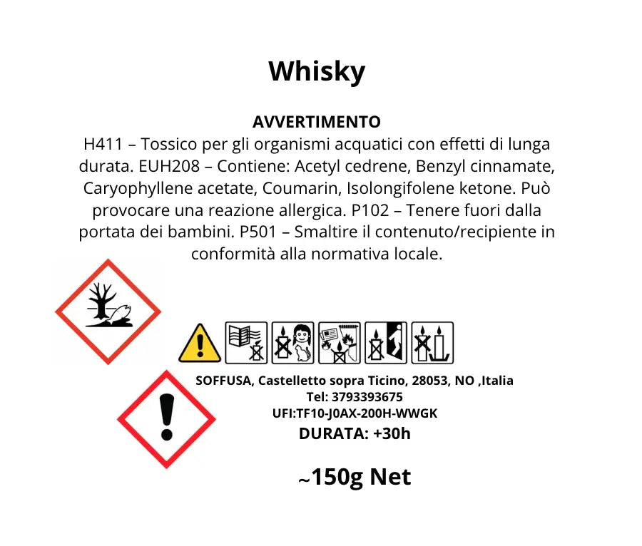 Etichetta  candela Whisky 150g - Soffusa