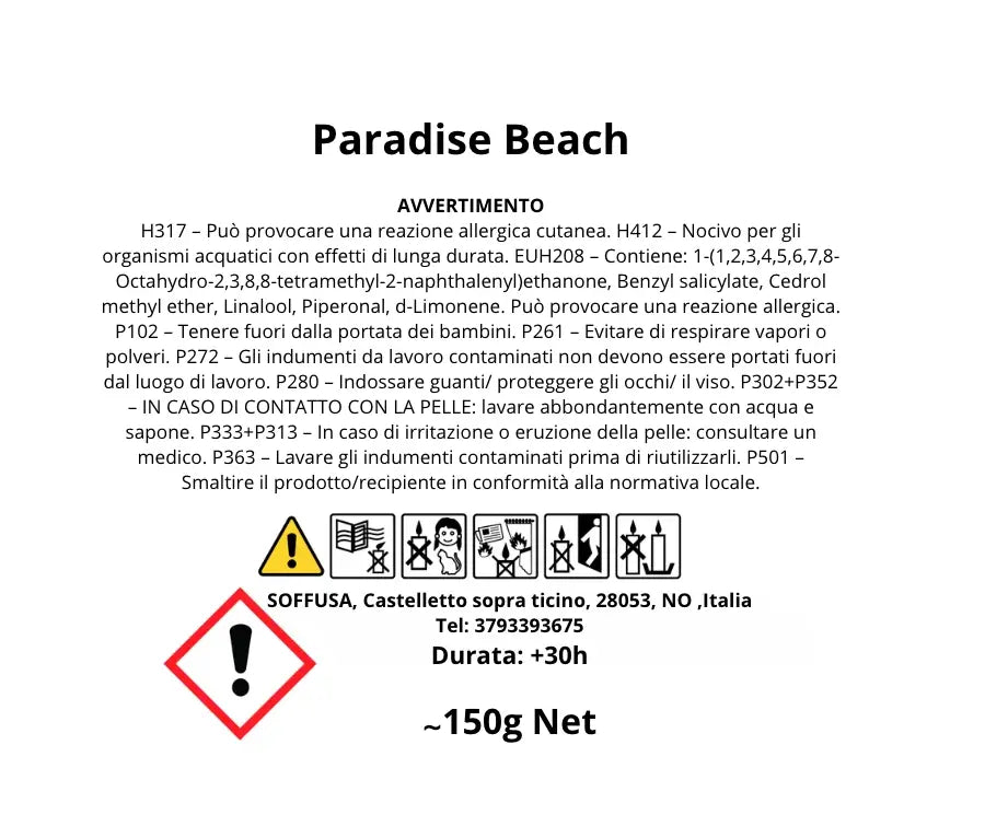 Etichetta candela _paradise_beach 150g - Soffusa