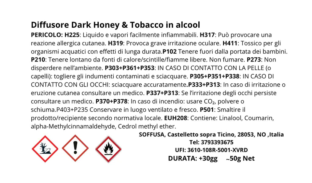 Etichetta diffusore_dark_honey_e_tabacco_50g - Soffusa