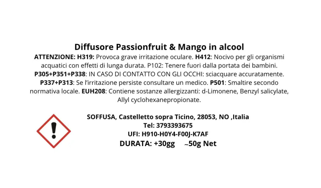 Etichetta diffusore_passionfruit_e_mango_50g - Soffusa