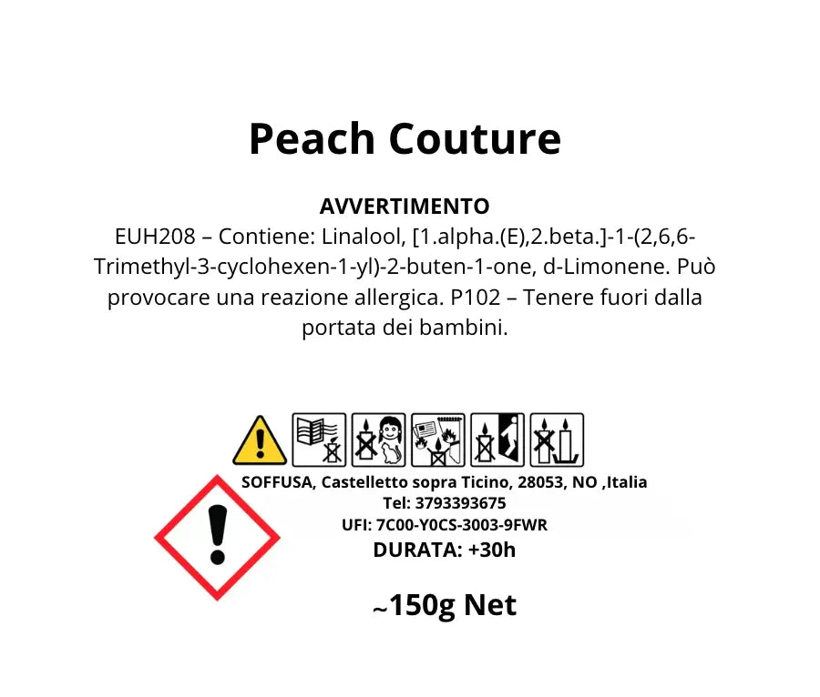 Etichetta candela peach_couture 150g - Soffusa